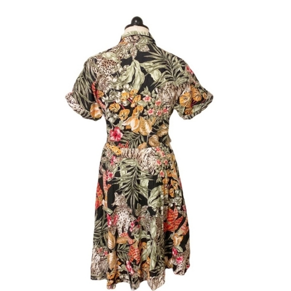 Vintage Safari Print Fit & Flare Dress Size 10 - Picture 3 of 5